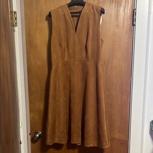 Tahari Brown V-Neck Sleeveless A-Line Midi Dress